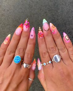 Cool Nail Art Ongles Gel French, Gel Nail Strips, Summery Nails, Pink Spring, Spring Nail, Nail Art Ideas, Fire Nails, Funky Nails, Pretty Acrylic Nails