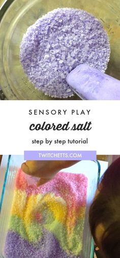 Create colorful sensory play for kids with this simple tutorial. Easily dye salt with chalk to create a colorful play experience. #twitchetts #sensoryplay Sensory Storytime, Craft Toddler, Preschool Program, Outdoor Activities For Toddlers, Fun Kids Crafts, Indoor Activities For Toddlers, Toddler Outdoor, Fine Motor Activities For Kids