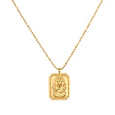 Good fortune is bestowed upon you as you commit to seeking your highest truth. An 18kt gold plate pendant necklace gleams with Ganesha, Hindu god of good fortune and remover of obstacles. Delicate beading on the edge of the pendant compliments the shining beaded necklace chain.  Ganesha - success, remover of obstacles Hindu Necklace, Ganesha Necklace, Hindu Jewelry, Leather Medicine Bag, Satya Jewelry, Minimal Necklace, Jewelry Bracelets Gold, Bracelets Gold, Symbolic Jewelry