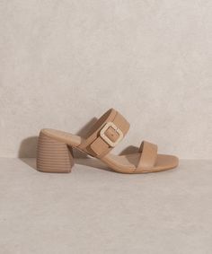 Buckle Block Heel - Shoes - KKE Originals - MOD&SOUL Tan Sandals, Usa Products, Bohemian Look, Low Block Heels, Dark Khaki, Open Design, Style Gift, Color Khaki, Heel Shoes