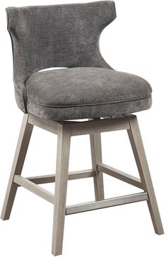 an upholstered stool with a gray cushion