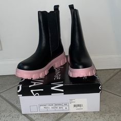 Brand New Never Worn Wild Diva Black Boot With Pink Sole Womens Size 8 Wild Diva Boots, Wild Diva Shoes, Black Boots, Bootie Boots, Diva, Ankle Boots, Black Pink, Womens Sizes, Faux Leather