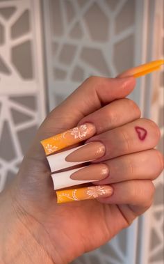 Large Nails Ideas, Summer Nails Square Long, Long Nail Designs Coffin, Van Cleef Nails, Simple Long Nail Designs, White And Orange Nails, Summer Nail Sets, Vacation Nails Black Women, Dominican Nails