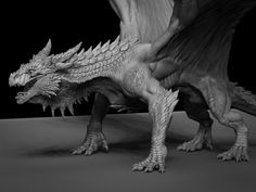 a black and white photo of a dragon