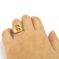 Wherever you go, wear your beautiful initial gold plated ring with your loved one letter or even your own. This unisex Alphabet ring is suitable for men or women, make this personalized piece your new style signature or give it as a special gift to any family member, friend, or significant other for any special occasion, including birthdays, Valentine’s Day, and anniversaries. Customization:• You can order this ring in sterling silver or different shades of gold plating - rose gold or yellow gol Everyday Initial Open Ring, Everyday Open Initial Ring, Gold Monogram Initial Ring For Everyday, Gold Monogram Initial Ring For Everyday Wear, Gold Monogram Rings For Everyday Use, Everyday Gold Monogram Initial Ring, Everyday Gold Monogram Rings, Gold Monogram Initial Ring For Promise, Gold Monogram Initial Open Ring