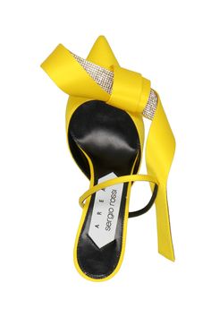 sergio rossi Mule 'Area Marquise' Sergio Rossi x AREA su www.julian-fashion.com - 240208 - hk Sergio Rossi Shoes Mocassin, Denim Mules, Bow Mules, Shoes 2023, Pointed Heels, Canary Yellow, Sergio Rossi, Leather Mules, Crystal Embellishment