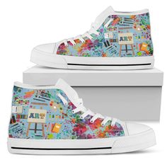 Teacher Shoes, Product Art, Buy Shoes Online, Shoe Art, Soft Textiles, Art Teacher, High Top Shoes, Buy Shoes, Dinosaur Print