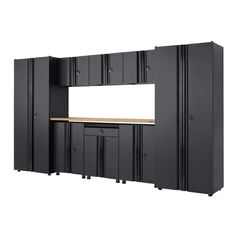 a black cabinet with a white screen on the door and two cabinets in front of it