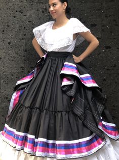 Black Mexicanribbon and lace practice skirt 3 circle triple skirt 5 de mayo day of the dead coco theme party 100 cm Frida Khalo inspired Coco Theme Party, Jalisco Dress, Womans Dress, Traditional Mexican Dress, Frida Kahlo Style, Ballet Folklorico, Fiesta Dress, Boho Hippie Dress, Mexican Dress