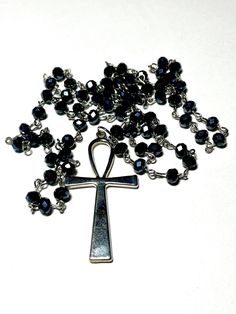 Makes a great Wedding Bridesmaids Gifts Christmas Gifts Birthday Gifts Black Beads Cross Rosary Gift, Cross Necklace With Silver Beads For Gift, Elegant Beaded Chain Rosary For Gift, Elegant Beaded Chain Rosary As Gift, Silver Beaded Necklaces With Black Beads For Gift, Silver Beads Rosary As Gift, Silver Beaded Necklace With Black Beads As A Gift, Gift Rosary With Silver Round Beads, Silver Beaded Rosary As Gift