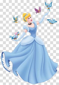 the princess in blue dress flying with her arms spread out, and birds around her