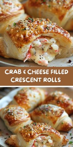 Thanksgiving Crab Recipes, Party Food Crescent Rolls, Holiday Appetizers Cresent Rolls, Pilsbury Cresent Roll Appetizers, Crab In Crescent Rolls, Venison Stuffed Crescent Rolls, Crab Filling Recipe, Crab Crescent Rolls Appetizers, Baked Crescent Sandwiches