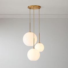 three lights hanging from a ceiling in a room