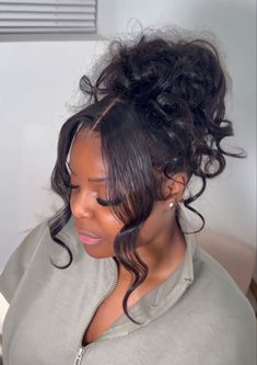 Engagement Party Hairstyles Black Women, Black Bride Hairstyles With Tiara, Silk Press Prom Hairstyle, Black Maid Of Honor Hairstyles, Prom Updos For Long Hair Black Women, Updos For Black Women Wedding, Messy 90s Updo Black Women, Birthday Hair Medium Length, Prom Hair Black Girls Updo