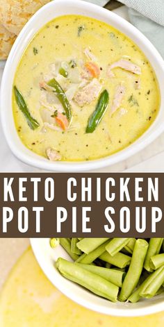 keto chicken pot pie soup in a white bowl