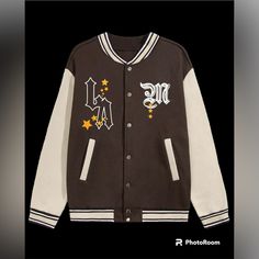 Coat Size Large Men Varsity Jacket Xl New La California Bomber Brown New Casual Brown Outerwear With Letter Print, Brown Cotton Outerwear With Letter Print, Men Varsity Jacket, Fila Jacket, Tactical Jacket, Champion Jacket, Varsity Jacket Men, Moncler Jacket, Line Jackets