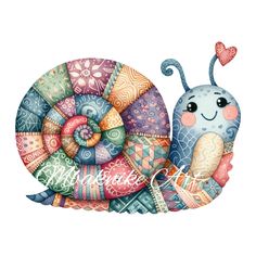 a colorful snail with hearts on it's back, and the words happy birthday written in