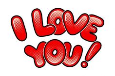 the word i love you in red and white letters on a white background with halftone dots