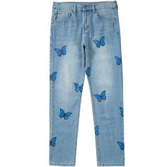 Lemandik Light Blue Jeans Full Butterfly Print – LEMANDIK Washed Blue Jeans, Trend Jeans, Sweatshirt Jean Jacket, Women Cargo Pants, Colorful Butterfly, Jean Trends, Light Blue Jeans, Style Jeans, Classic Jeans