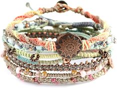 Amazon.com: Wakami Earth Charm Bracelet Set of 7 | Handmade Boho Jewelry for Womens & Mens | DAY | Braided, Waterproof, Stackable Bracelets | Sliding closure on 3 strands, and button closure on 4 strands: Clothing Indie Bracelets, Chain Braid, Handmade Boho Jewelry, Estilo Hippie, Mens Braids, Thread Bracelets, Stackable Bracelets, Macrame Jewelry, Handmade Boho