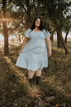 Plus size flutter sleeve midi dress with smocked bodice and v neck. 100% Cotton. Daywear Flutter Sleeve Midi Dress With Smocked Bodice, Flowy V-neck Smocked Dress For Day Out, V-neck Smocked Dress With Ruffle Hem For Day Out, Modest Midi Dress With V-neck And Smocked Back, Sleeve Midi Dress, Midi Dress With Sleeves, Flutter Sleeve, Instagram Followers, Bodice