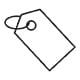 a black and white drawing of a tag with a button on the end of it