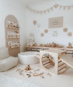 a child's room with toys and decorations on the floor