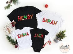 Christmas Custom Name Shirts, Personalized Christmas Family T-Shirt, Custom Christmas Shirts, Matching Family Christmas Shirts, Xmas Gift ♥ The items are printed after the payment has been cleared within 1-3 business days, sometimes faster. This is the time when the items are ready to be shipped, not the expected delivery forecasts. Delivery time begins after the date we place your order at a courier. !! Important: Please note the latest photos in this ad where you will find a size table. ♥ If y Family Matching Christmas T-shirt With Letter Print, Custom Print Christmas T-shirt, Holiday Family Matching T-shirt With Letter Print, Family Matching Holiday T-shirts With Letter Print, Holiday Family Matching Letter Print T-shirt, Family Matching Christmas Shirt With Letter Print, Festive Holiday Letter Print T-shirt, Custom Christmas Shirts, Matching Family Christmas Shirts