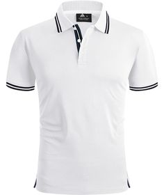 PRICES MAY VARY. 🎾 Moisture Wicking: Fabric of the summer shirt absorbs moisture and sweat from the skin and quickly diffuses into the air to keep the skin dry and comfortable. 🎾 Design: Classic 3 button placket polo shirts with comfortable 2 side gusset. The striped design on the neckline and cuffs keeps this polo from being dull 🎾 Easy to Match: Length of the golf polos is good tower tucked in or leave out. Paired with trousers, golf pants, casual shorts, jeans, etc 🎾 Occasion: The polo sh Polo Shirt Design Uniform, Golf Tshirt, Golf Shirts For Men, Tennis Clothing, Golf Estate, Mens Polo T Shirts, Tennis Polo, Polo Shirts For Men