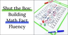 a printable math activity for kids with the words shut the box building and dices