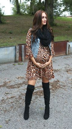 Trend alert: all things Leopard! Our fun-loving "Lennie" shift dress is flattering for stylish expecting mamas with super chic pockets and flare sleeves. Style with over-the-knee boots for fall. Maternity Stores, Fall Maternity Outfits, Boots For Fall, Fall Maternity, Flare Sleeves, After Pregnancy, Maternity Dress, Flared Sleeves, Above The Knee