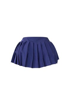 Low rise pleated micro mini skirt featuring pin stripes V-cut shape Side zipper closure Preppy Pleated Mini Length Bottoms, Preppy Pleated Mini-length Bottoms, Fitted Striped Skort With Pleated Skirt, Pleated School Uniform Bottoms In Mini Length, Striped Fitted Pleated Mini Skirt, Striped Pleated Fitted Skirt, Striped Fitted Short Length Skort, Fitted Striped Mini Skort, Fitted Striped Skort With Lined Skirt