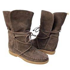 JACK ROGERS Women's Little Nell Brown Suede Boots Faux Fur Moccasin Stitch sz 9M | eBay Winter Suede Moccasins With Round Toe, Suede Moccasins With Stitched Sole For Fall, Winter Suede Boots With Stitched Sole, Stitched Sole Suede Boots For Winter, Fall Moccasins With Stitched Sole And Round Toe, Fall Round Toe Moccasins With Stitched Sole, Suede Moccasins With Round Toe For Fall, Suede Round Toe Moccasins For Fall, Lace-up Moccasins With Stitched Sole For Fall