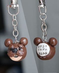 two brown bear key chains with the words best papa bear written on one of them