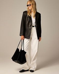 Leather Blazer Outfit Winter, Leather Blazer Outfit, Jacket Trend, Relaxed Blazer, Best Leather Jackets, Elegant Jacket, Jcrew Collection, Technology Fashion