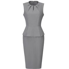 This dress can be a perfect addition to almost any outfit from formal to daily wear, great for work, meetings, offices, businesses, work, parties, cocktails, weddings, casual, everyday dressing, etc. Pair with a delicate necklace and heels for a chic office look. Comfortable and classic, this peplum sheath dress is perfect on its own or as a layer under a blazer or jacket. Gray Outfits, Work Parties, Pencil Dresses, Work Meetings, Stylish Work Attire, Chic Office, Grey Outfit, Business Look, Business Dresses