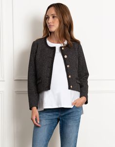 Seraphine's Black Stretch Tweed Maternity Jacket is smart & comfy with a touch of Parisian chic style. Office appropriate & flattering throughout pregnancy. Maternity Jacket, Parisian Chic Style, Parisian Chic, Style Office, Black Stretch, Black Jacket, Ted Baker, Chic Style, Coats Jackets