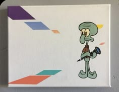 an image of a cartoon character holding a paintbrush and looking at something on the wall