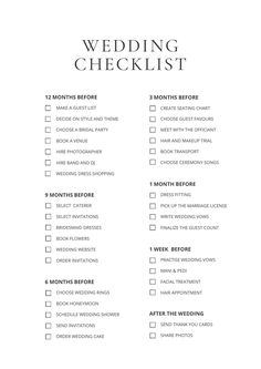 the wedding checklist is shown in black and white