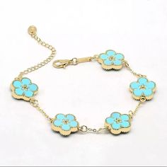 Flower Power Bracelet Nwt Spring Turquoise Bracelet Jewelry, Spring Turquoise Jewelry Bracelet, Light Blue Flower Jewelry For Spring, Turquoise Bracelet Spring Gift, Elegant Blue Flower Bracelets, Spring Turquoise Bracelet Gift, Spring Gift Turquoise Bracelet, Elegant Blue Bracelets For Spring, Rainbow Crystal Bracelet