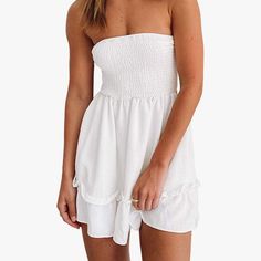 This Is Super Cute And Perfect For Spring/Summer Season:) It Hits Just Above The Knee And Has Very Light And Breathable Fabric. It’s A Size Medium, White Strapless Sundress. The Brand Is Tsher And It Was Bought From Amazon, But Was Never Worn And In Perfect Condition! There Is Nothing Wrong With It, I Just Bought It For Tailgating And Never Wore It! Summer Dress Strapless, White Strapless Dress Summer, Confirmation Dresses, Strapless Sundress, Strapless Summer Dress, Beachy Outfits, Next Dresses, Zach Bryan, Buy Dresses Online