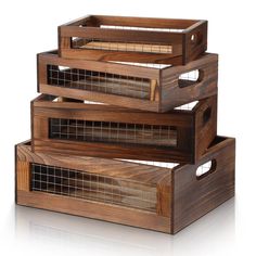 three wooden crates stacked on top of each other