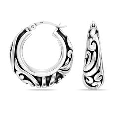 PRICES MAY VARY. MADE IN STERLING SILVER: These Hoop Earrings are Made of Real 925 Sterling Silver and come with a '925' sterling silver stamp as a symbol of product quality. All LeCalla Sterling Silver Earrings have perfect shine and finish. Sterling silver is hypoallergenic and nickel-free making this a great choice for those with very sensitive skin. ⚡【Size Info】FEATURE : SMALL CHUNKY HOOPS EARRINGS, DIMENSIONS : 25 MM by 25 MM / 0.98 Inches by 0.98 Inches, with Click-Top Closure. EXCELLENT G Small Silver Hoop Earrings, Filigree Hoop Earrings, Earring Hoops, Silver Wedding Jewelry, Chunky Hoop Earrings, Filigree Earrings, Hoops Earrings, Oxidised Jewellery, Sterling Silver Filigree