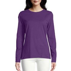 This lightweight Hanes women's tee keeps you comfortable so you can focus on your workout—not your activewear.Closure Type: Pullover HeadFit: Modern FitNeckline: Crew NeckSleeve Length: Long SleeveFiber Content: 100% CottonFabric Description: JerseyCare: Tumble DryCountry of Origin: Imported Purple Workout T-shirt, Purple Cotton Workout Top, Purple Long Sleeve, Beautiful Dogs, Women Long Sleeve, Long Sleeve T Shirt, Neck T Shirt, Womens Tees, Shirts Tops