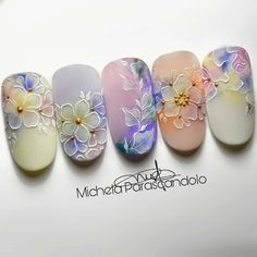 Sheer Nails, Spring Acrylic Nails, Fantasy Nails, Floral Nail Designs, Beauty Nails Design, Nail Art Designs Videos, Flower Nail Art, Elegant Nails