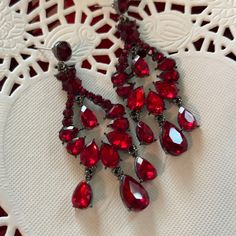 Red Dangle Earrings 3 Inches Pierced Red Earrings Aesthetic, Red And Silver Jewelry, Queen Earrings, Beautiful Stud Earrings, Red Jewel, Glamour Nails, Stylish Earrings, Jeweled Earrings, Fancy Earrings