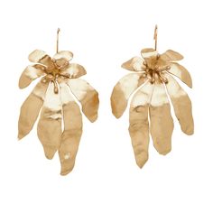 Bronze Earrings - Inspired by runway-ready statement earrings, these bold, floral earrings use both cast stamens and hand-fabricated leaves to create a flower that appears to flutter in the wind. Hand-fabricated in bronze,<br><br>Gold-filled ear wires. Julie Cohn Design, Dramatic Earrings, Flower Earrings Gold, Branch Earrings, Large Statement Earrings, Art Appliqué, Bronze Earrings, Bronze Jewelry, Earrings Inspiration