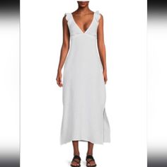 Nwt Magaschoni Brand 100% Organic Cotton Gauze Style Flow Maxi Dress Pockets Adjustable Straps/Ruffled Cris X Cros Neckline (Sand)- Color Size-Medium Us Women (8-10) Elegant V-neck Maxi Dress For Daytime, Chic Neutral Maxi Dress For Beach, Elegant Flowy Maxi Dress For Daytime, Elegant Neutral Beach Dress, Blush Maxi Dress, Gauze Maxi Dress, Cotton Long Dress, Dress Pockets, Cashmere Dress