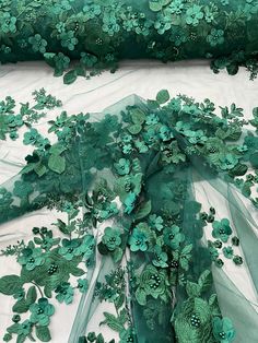 Emerald Green Ball Gown, Green Ball Gown, Rose Fabric, Embroidered Roses, Event Decoration, 3d Rose, Planting Roses, Floral Fashion, Glitter Fabric