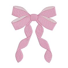 a pink ribbon with a bow on the end is shown in this embroidery design,